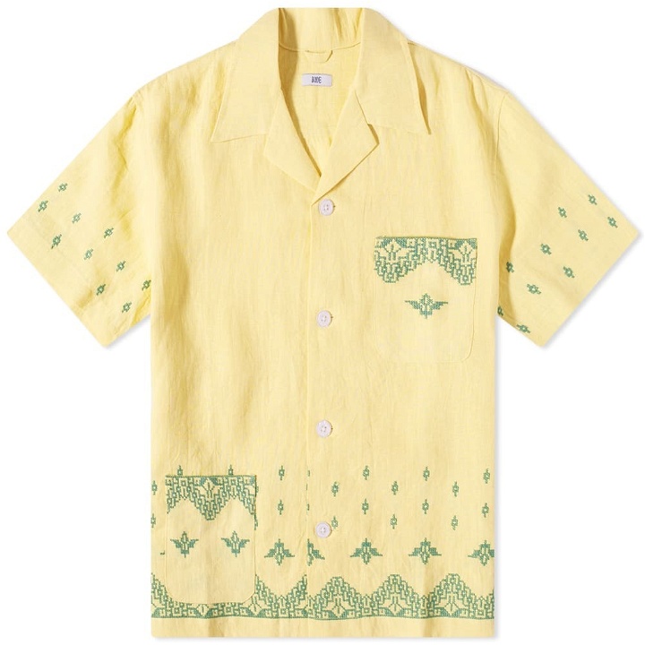 Photo: Bode Men's Green Peak Short Sleeve Shirt in Yellow Green