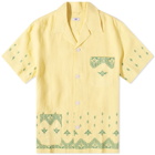 Bode Men's Green Peak Short Sleeve Shirt in Yellow Green