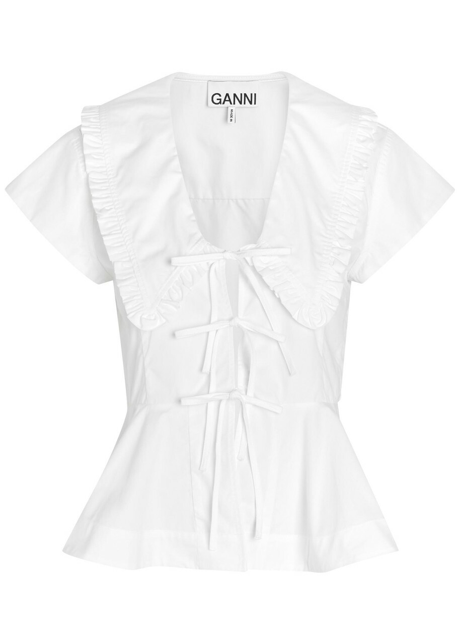 Ganni Peplum Cotton-poplin Blouse White