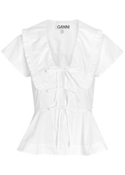 Ganni Peplum Cotton-poplin Blouse White