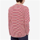 Comme des Garçons Play Men's Long Sleeve Heart Stripe Logo T-Shirt in Red/White