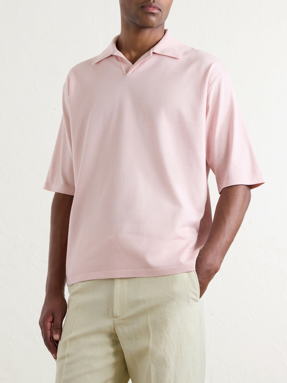 Auralee - Knitted Silk Polo Shirt - Pink