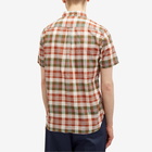 Beams Plus Men's Button Down Short Sleeve Madras Shirt in Brown