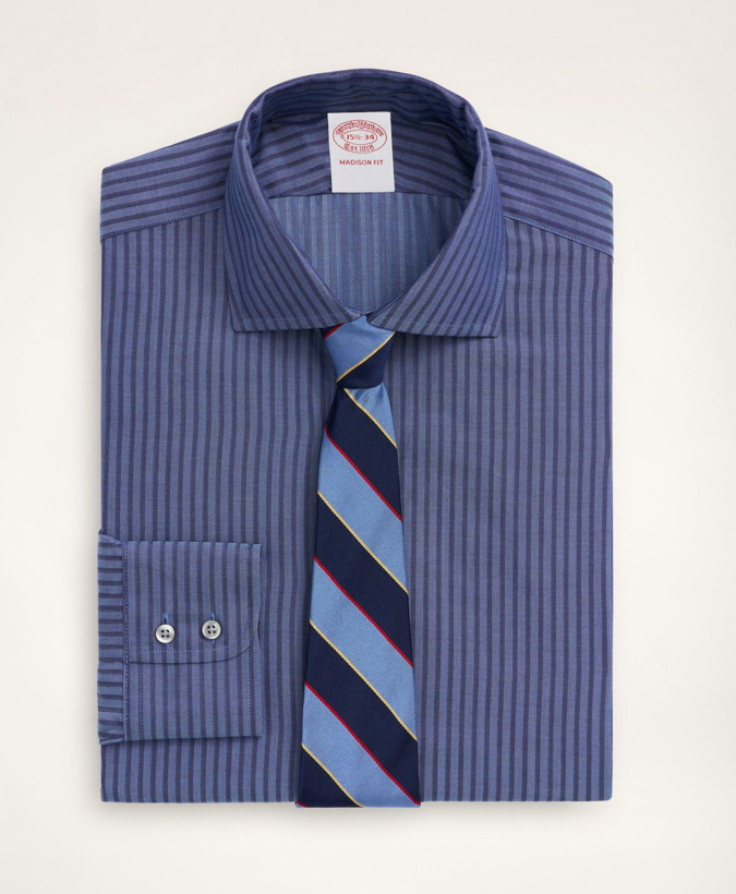 Photo: Brooks Brothers Men's Madison Relaxed-Fit Dress Shirt, Dobby English Collar Stripe | Navy