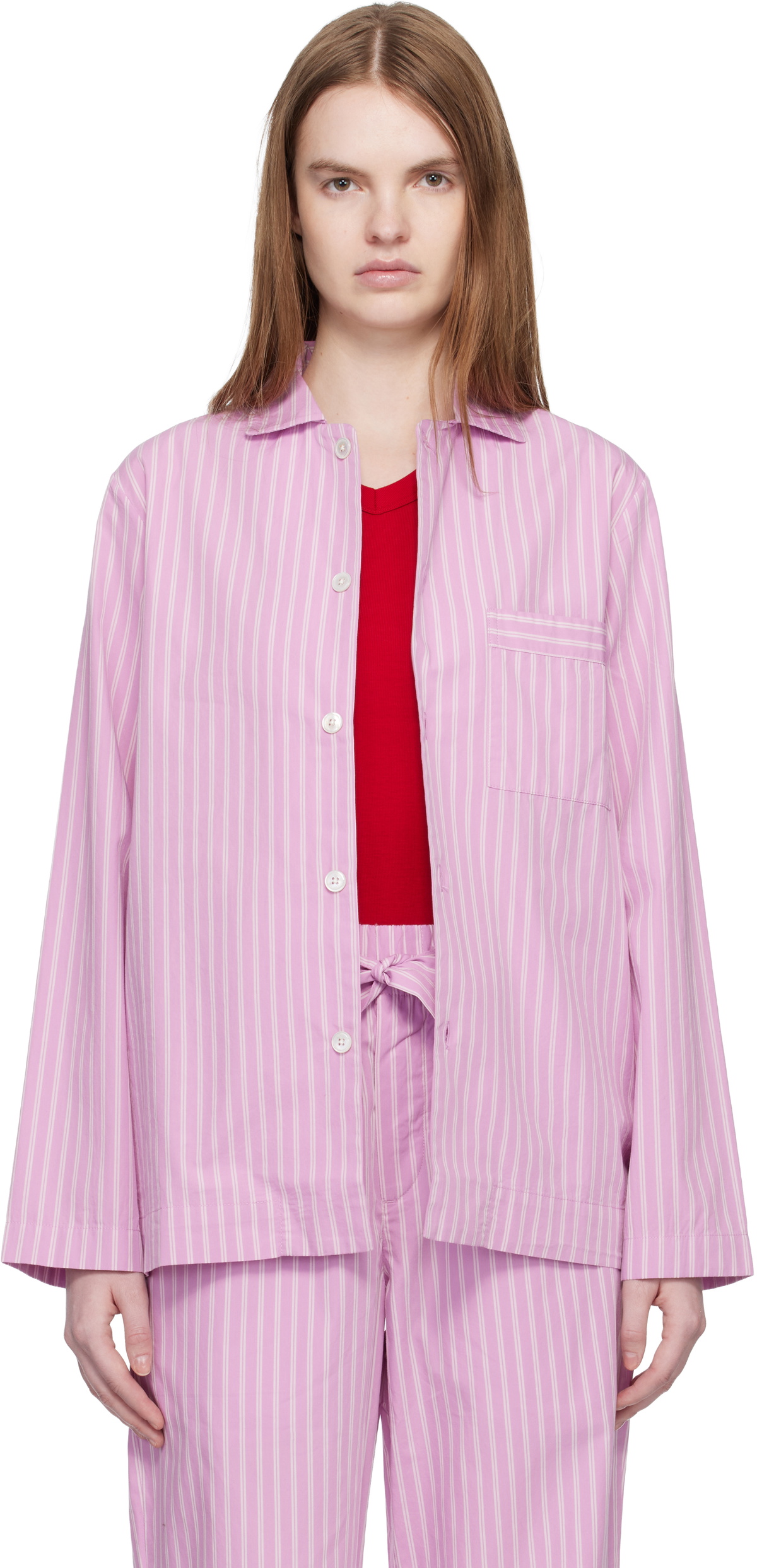 Tekla Pink Long-Sleeved Pyjama Shirt