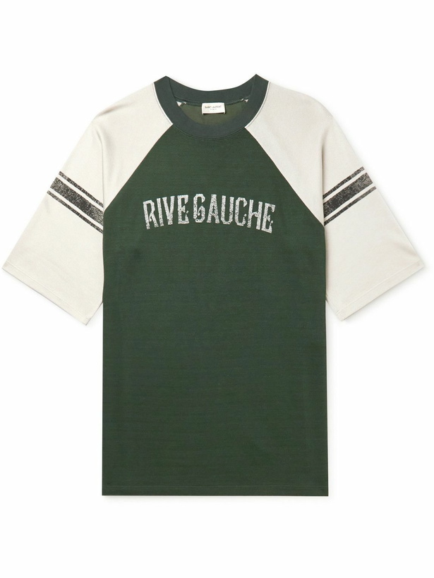 Photo: SAINT LAURENT - Printed Colour-Block Jersey T-Shirt - Green