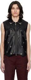 Andersson Bell Black Appliqué Faux-Leather Vest