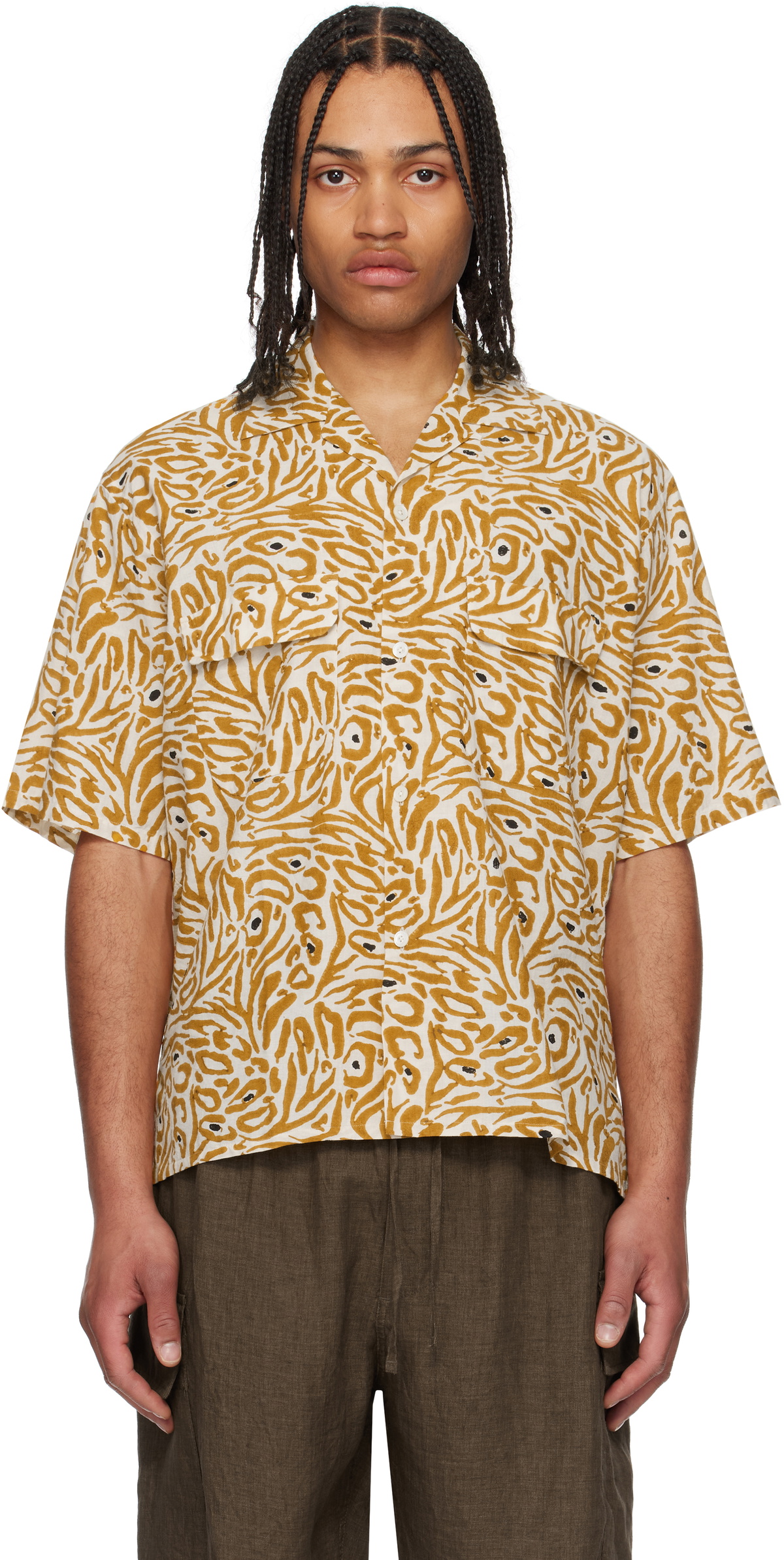 トップス KAPTAIN SUNSHINE Open Collared Shirt KAPTAIN SUNSHINE Yellow Open Collared S/S Shirt Kaptain Sunshine