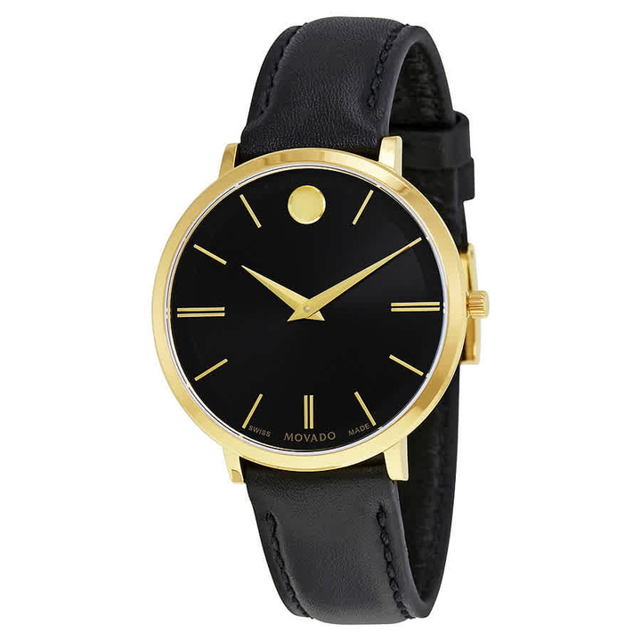 Photo: Movado Ultra Slim Black Sunray Dial Black Leather Ladies Watch 0607091