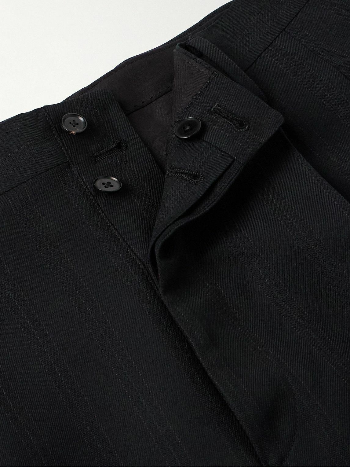 Kaptain Sunshine - Shoecut Straight-Leg Pleated Pinstriped Wool and Silk-Blend Twill Trousers - Black