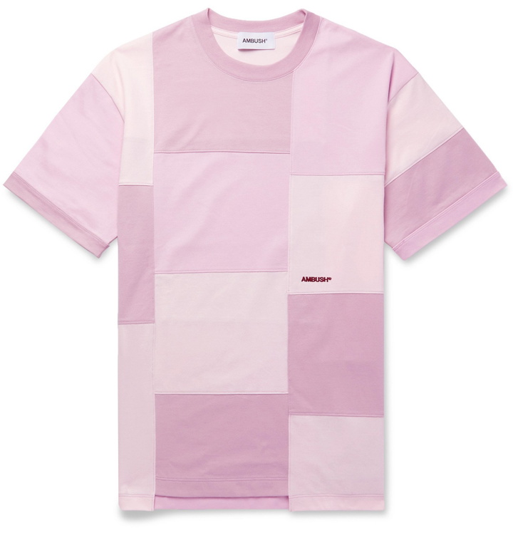 Photo: AMBUSH® - Logo-Embroidered Patchwork Cotton-Jersey T-Shirt - Pink