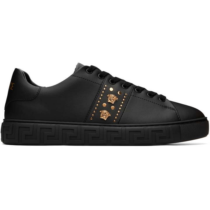 Photo: Versace Black Greca Embellished Nylon Sneakers
