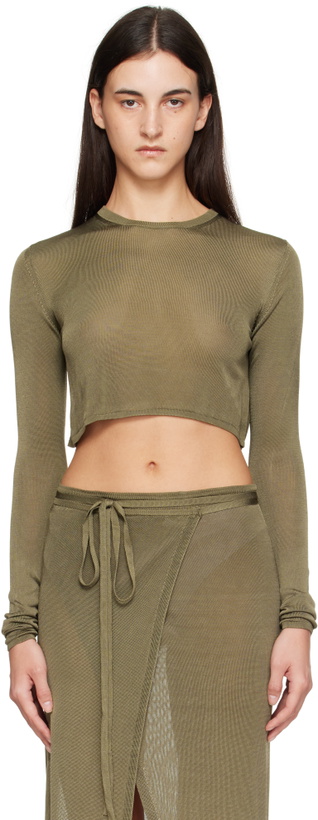 Photo: The Frankie Shop Khaki Kazel Cropped Thin Knit T-shirt