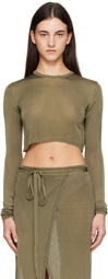 The Frankie Shop Khaki Kazel Cropped Thin Knit T-shirt