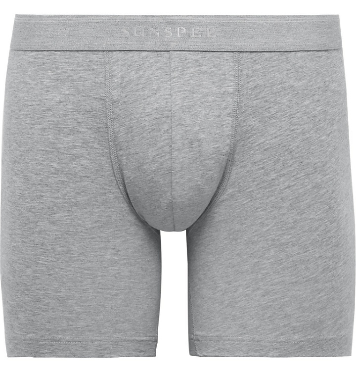 Photo: Sunspel - Mélange Stretch-Cotton Jersey Boxer Briefs - Gray