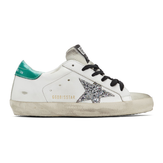 Golden Goose White and Green Superstar Sneakers Golden Goose Deluxe Brand