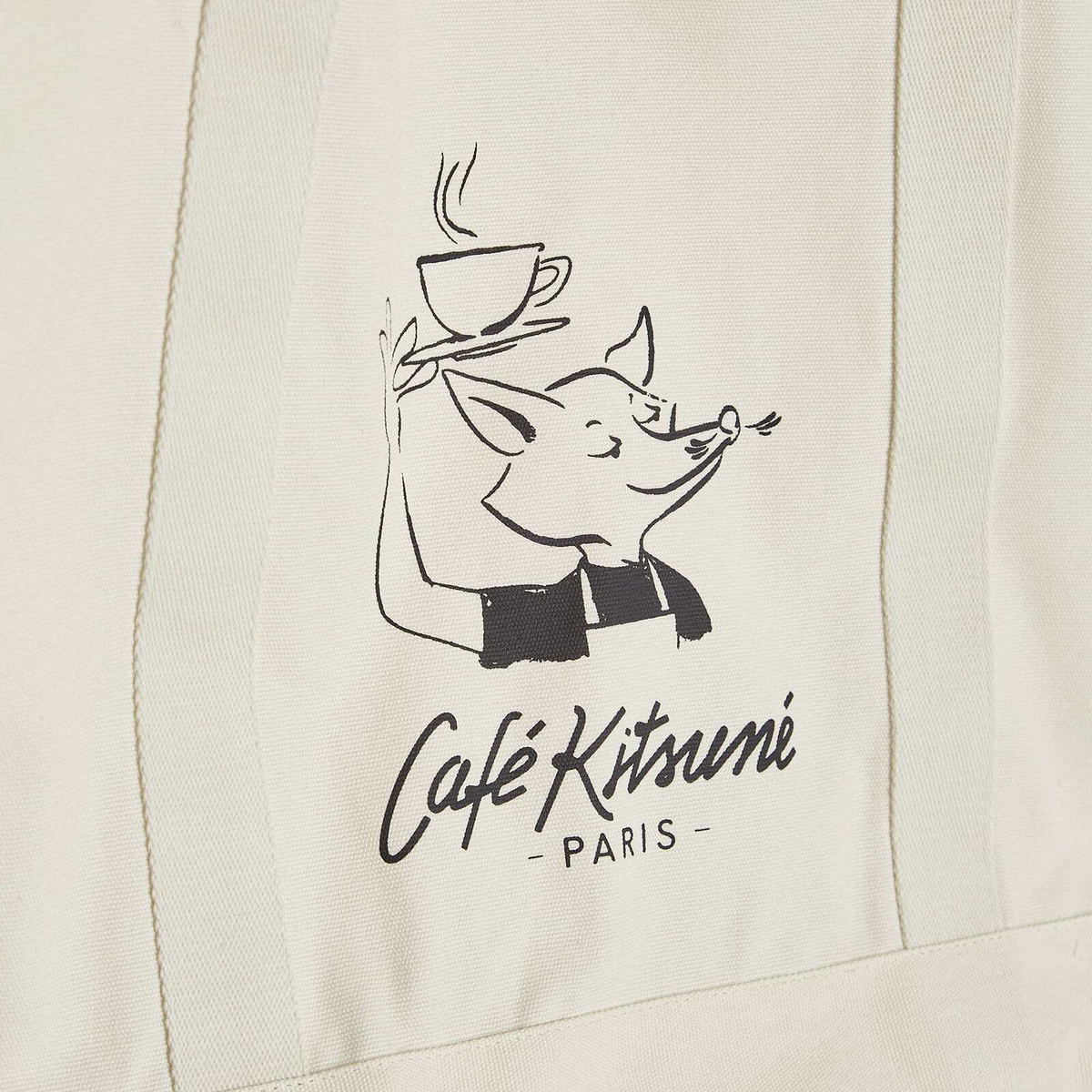 Maison Kitsuné Men's Café Kitsuné Fox Tote Bag in Tapioca