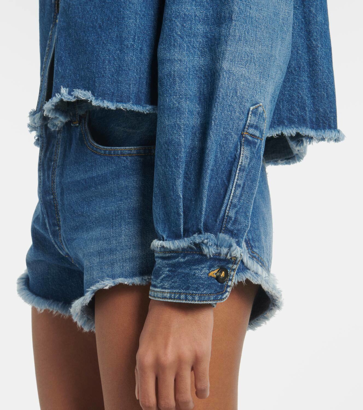 Alanui Fringed cropped denim overshirt