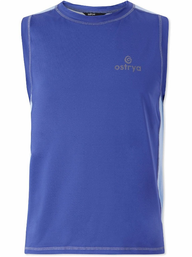 Photo: OSTRYA - Beta Logo-Print Panelled Tech and Mesh Tank - Blue