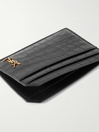 SAINT LAURENT - Tiny Cassandre Logo-Appliquéd Croc-Effect Leather Cardholder