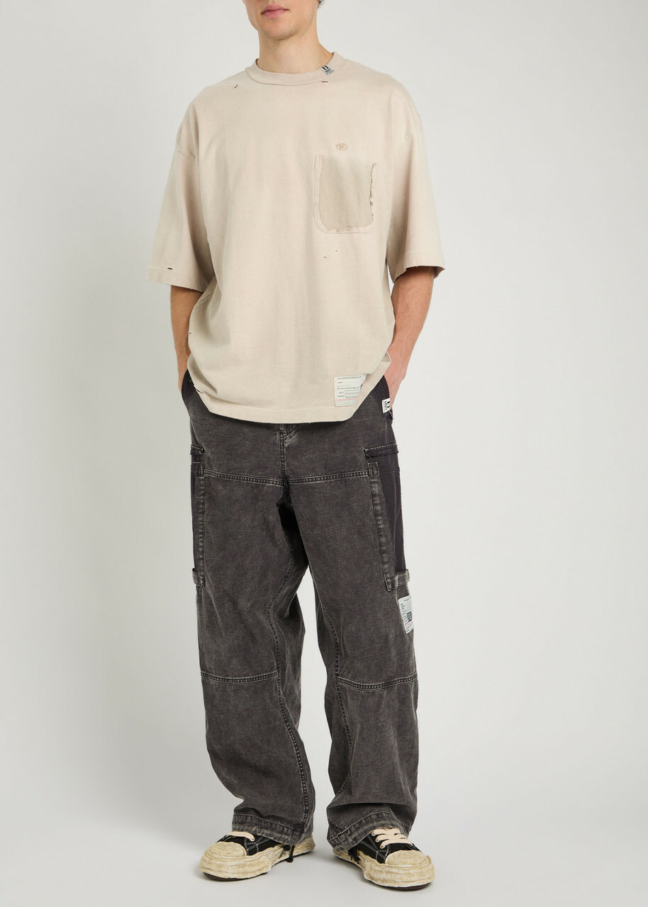 Maison Mihara Yasuhiro Distressed Cotton T-shirt Beige