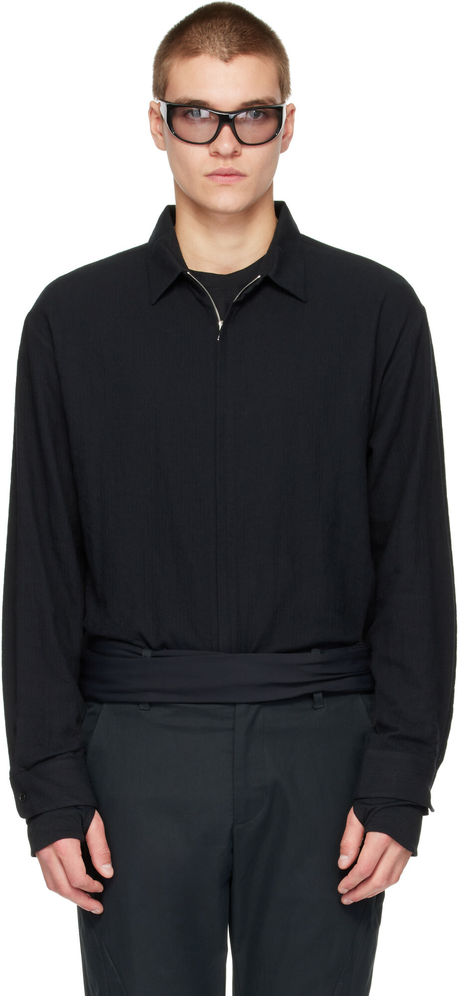 POST ARCHIVE FACTION (PAF) Black Zip Shirt Jacket
