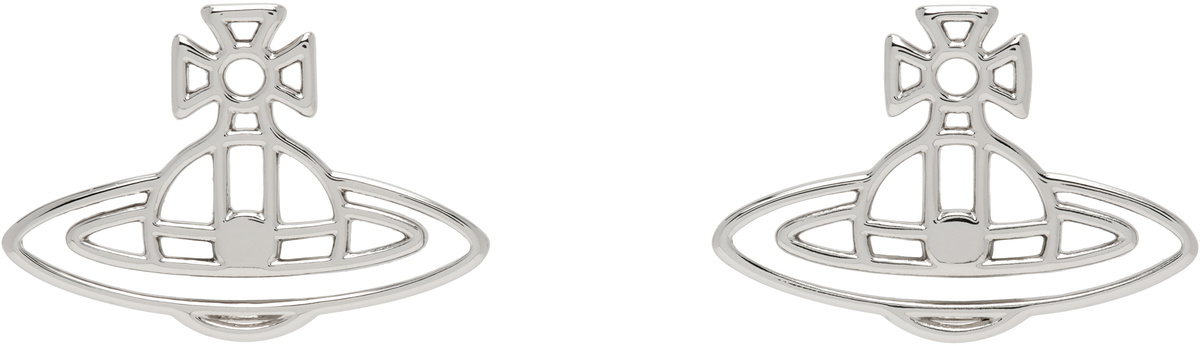 Vivienne Westwood Silver Thin Lines Flat Orb Stud Earrings Vivienne Westwood