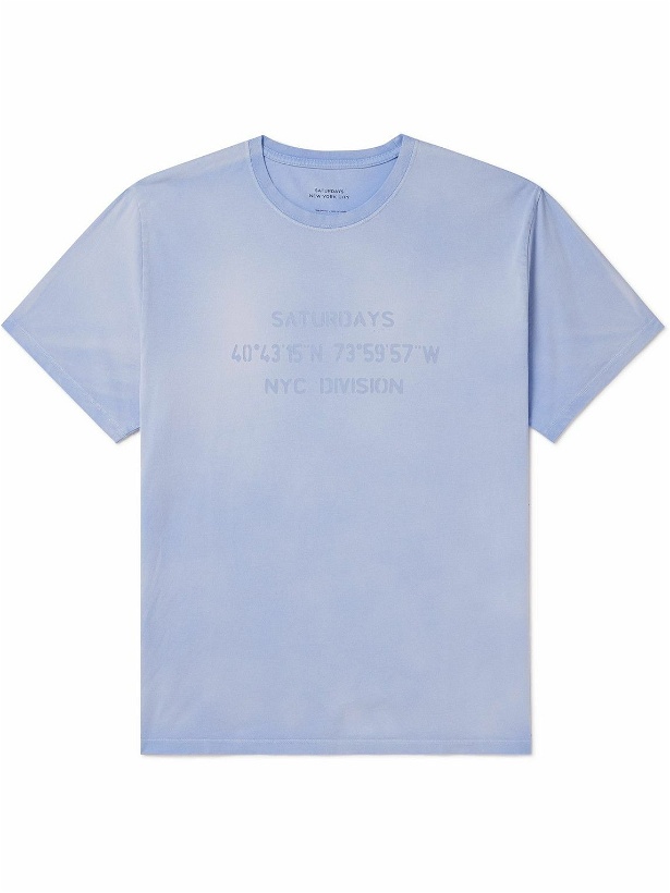 Photo: Saturdays NYC - Sunbaked Logo-Print Cotton-Jersey T-Shirt - Blue