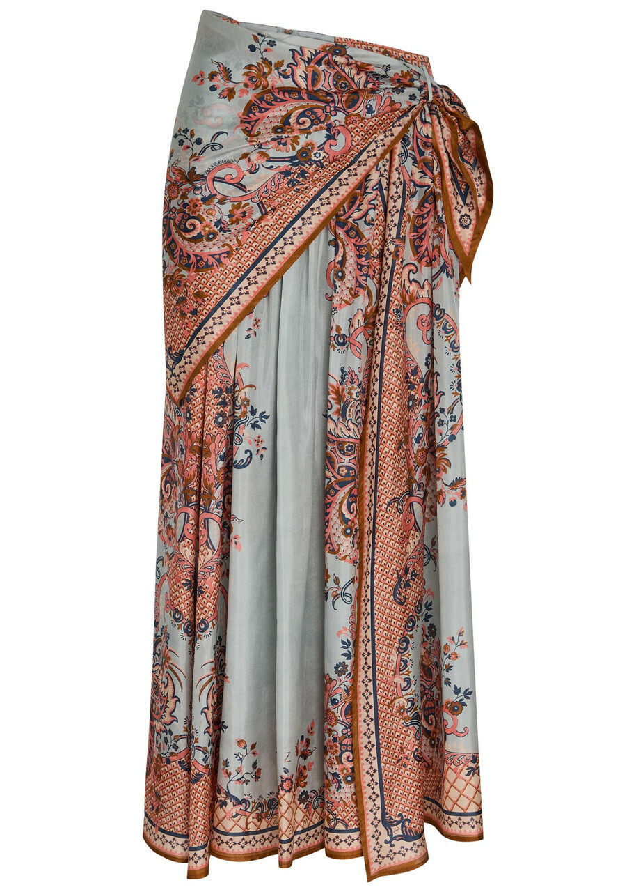 Zimmermann Aster Scarf Printed Silk Midi Skirt Blue