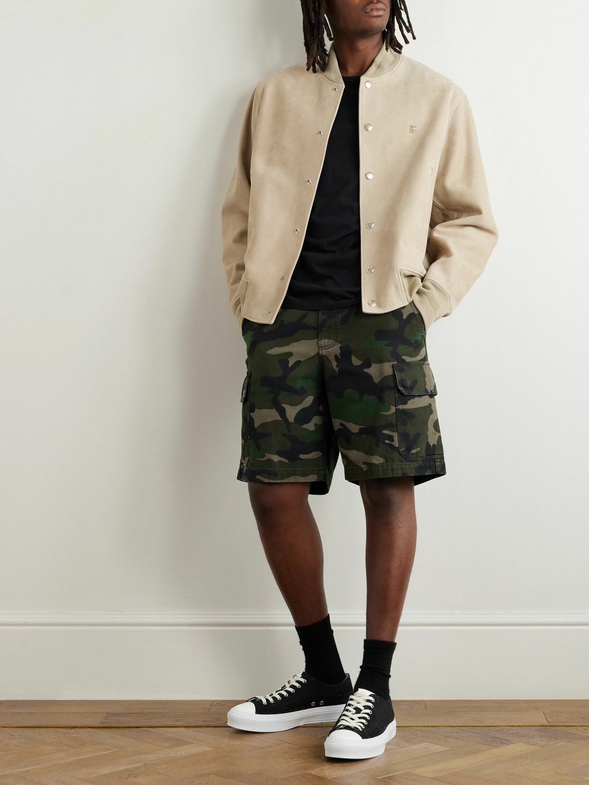 Valentino Garavani - Straight-Leg Camouflage-Print Canvas Cargo Shorts - Green
