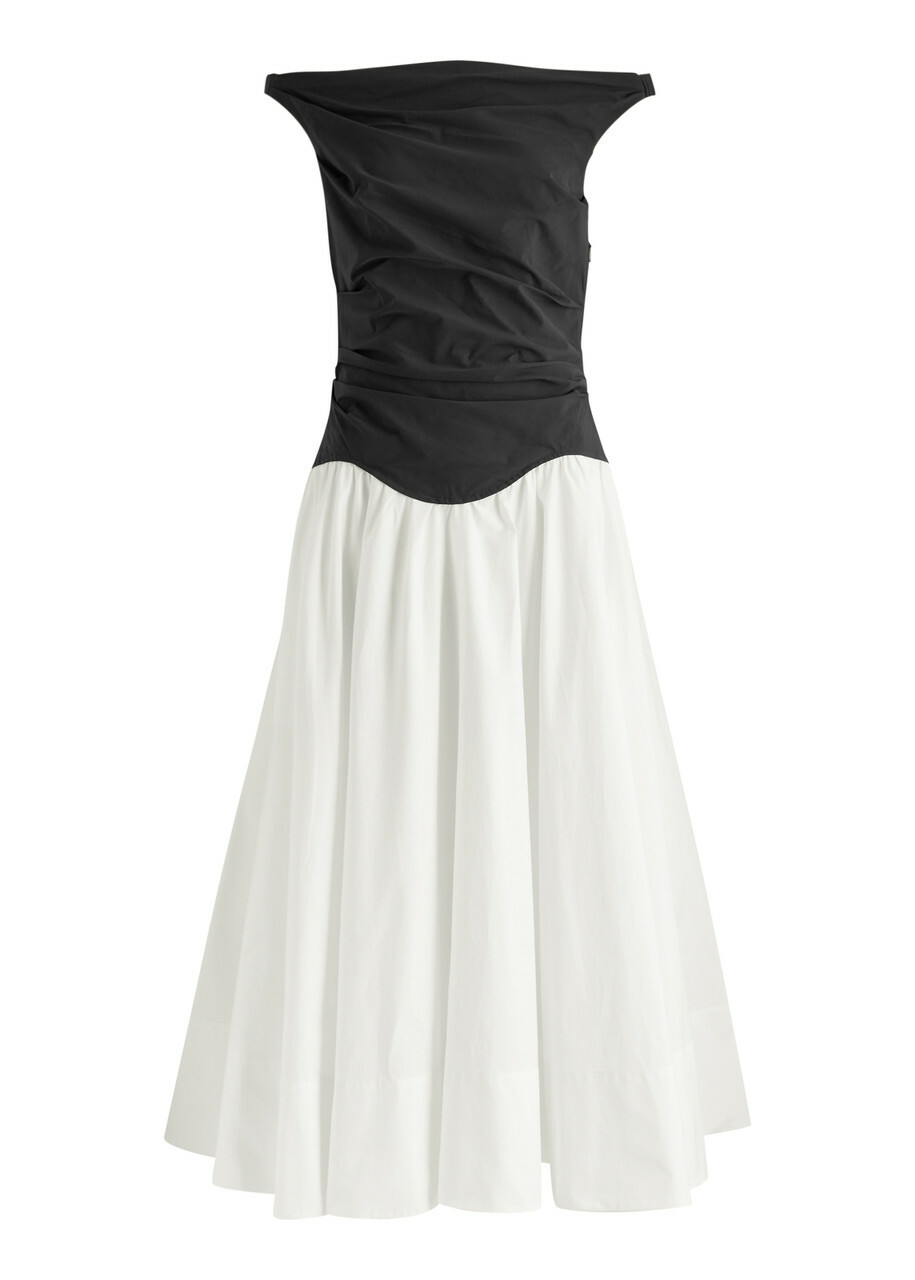 Jonathan Simkhai Cersei Off-the-shoulder Cotton-poplin Midi Dress Black And White Simkhai Jonathan Simkhai Cersei Off-the-shoulder Cotton-poplin Midi Dress Black And White Simkhai