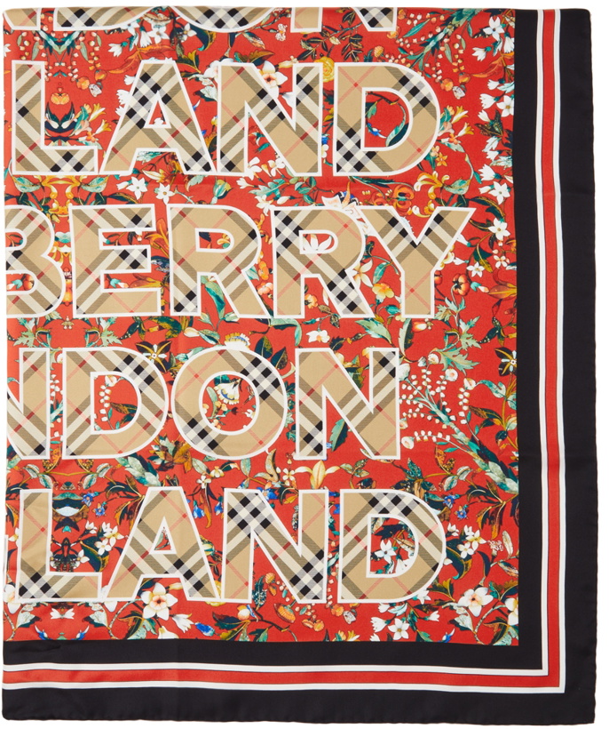 Photo: Burberry Red Silk Floral Logo Scarf
