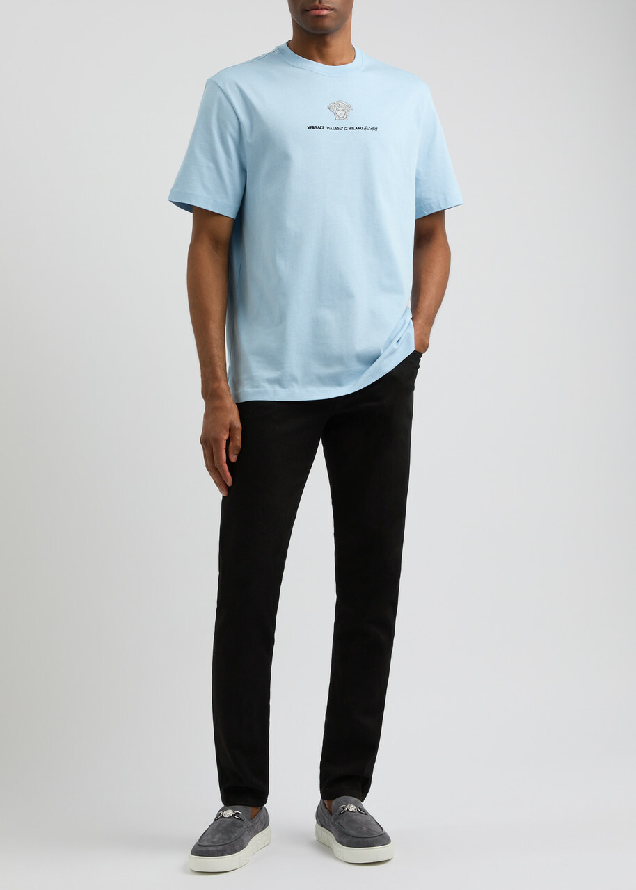 Versace Logo-embroidered Cotton T-shirt Blue Versace