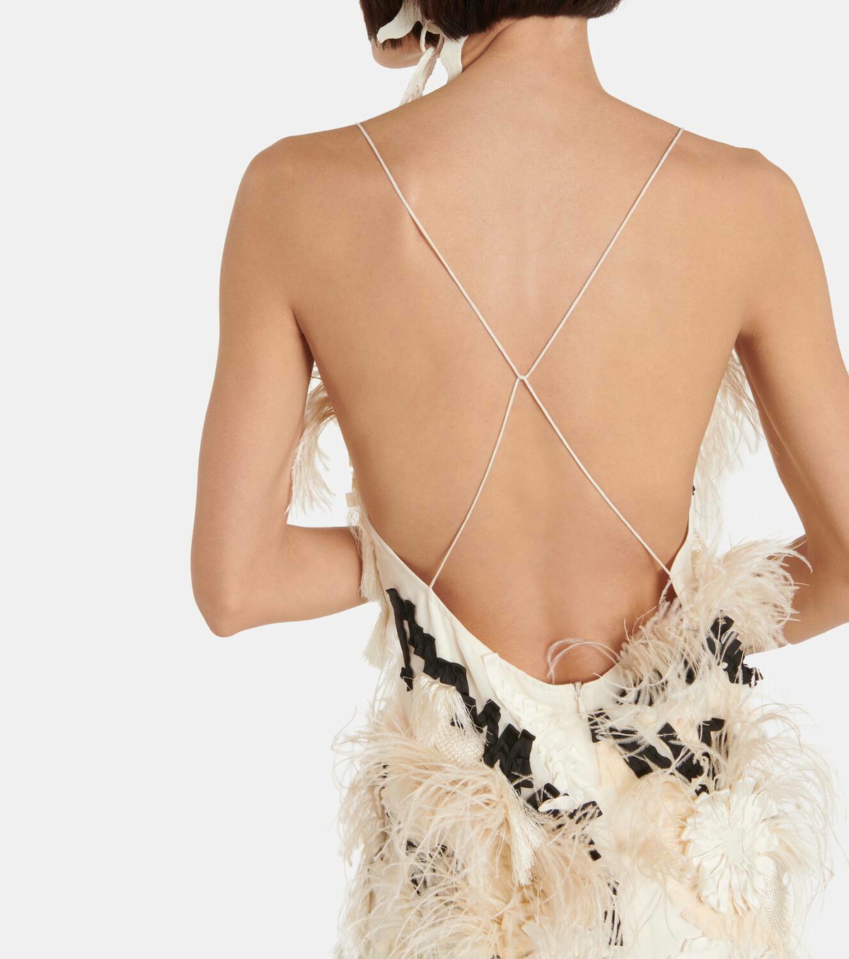 Xu Zhi Feather-trimmed embroidered gown