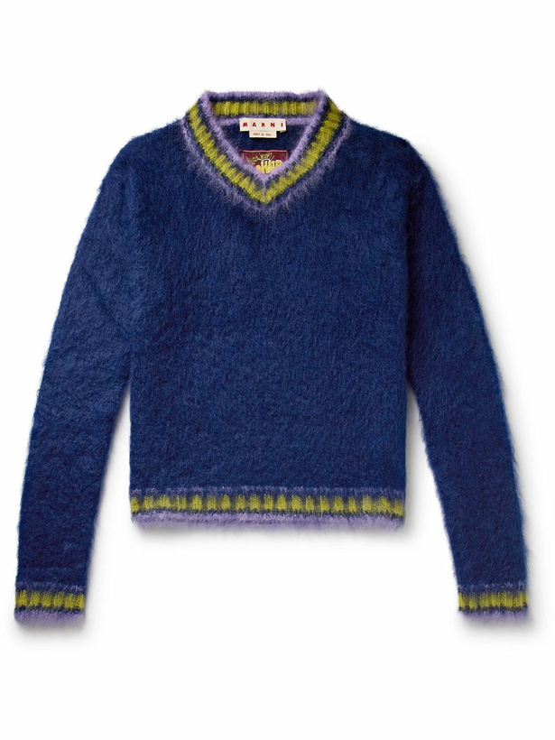 Photo: Marni - Striped Brushed Mohair-Blend Sweater - Blue