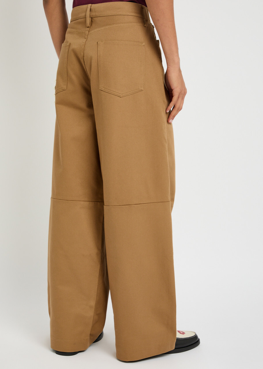 Simone Rocha Crystal-embellished Wide-leg Twill Jeans Khaki Simone Rocha