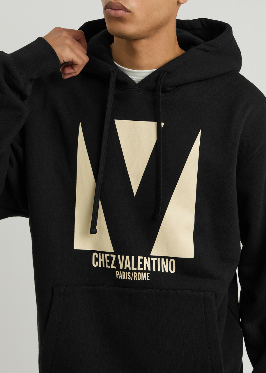 Valentino Logo Hooded Cotton Sweatshirt Black