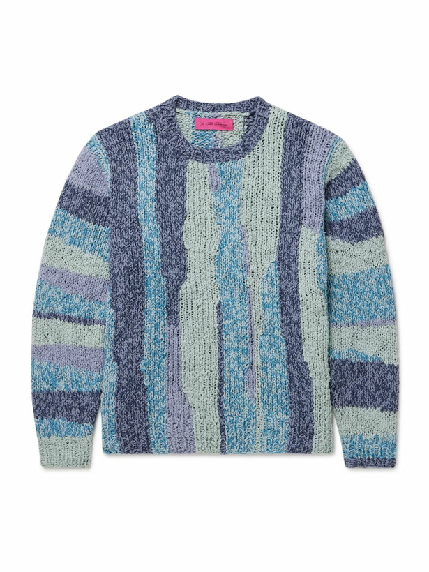 Photo: The Elder Statesman - Striped Crocheted Organic Cotton Sweater - Blue