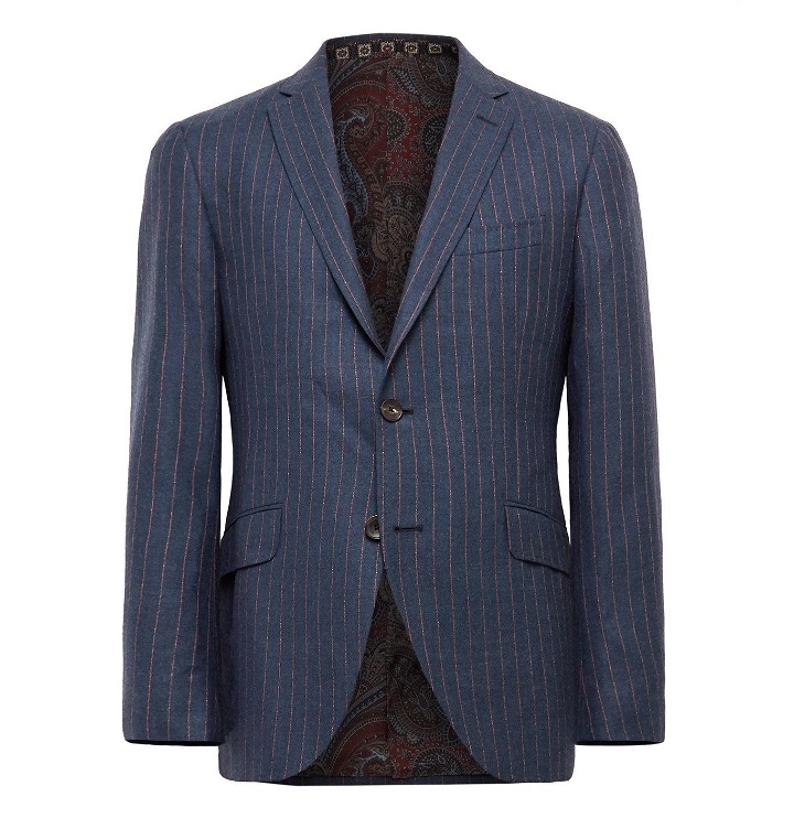Photo: Etro - Slim-Fit Unstructured Striped Wool, Cashmere, Silk and Cotton-Blend Suit Jacket - Blue