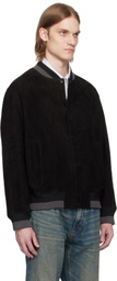 Hugo Black Ribbed-Trim Suede Bomber Jacket