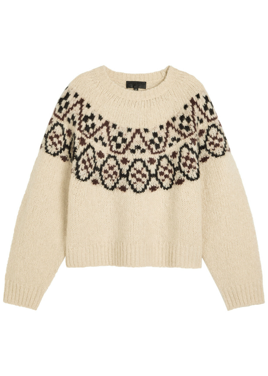 Nili Lotan Chrissy Patterned Cashmere and Silk-blend Jumper Beige