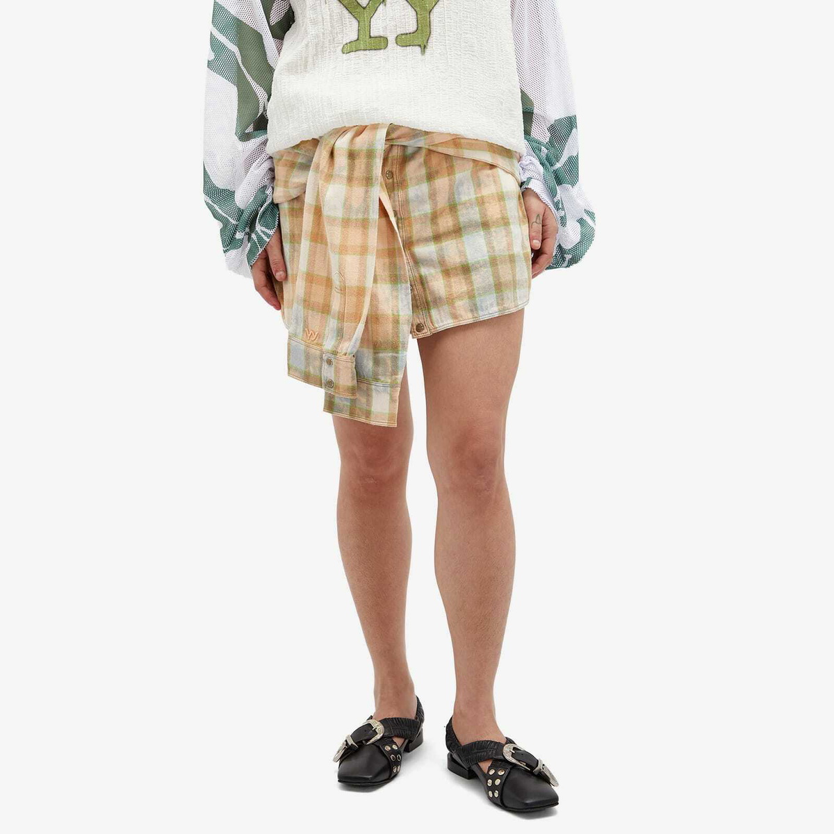OPEN YY Women's Faded Check Shirt Skirt in Salmon OPEN YY