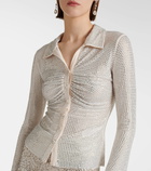 Self-Portrait Crystal-embellished mesh shirt