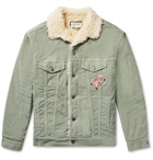 Gucci - Oversized Faux Shearling-Lined Embroidered Stretch Cotton-Corduroy Trucker Jacket - Men - Light green