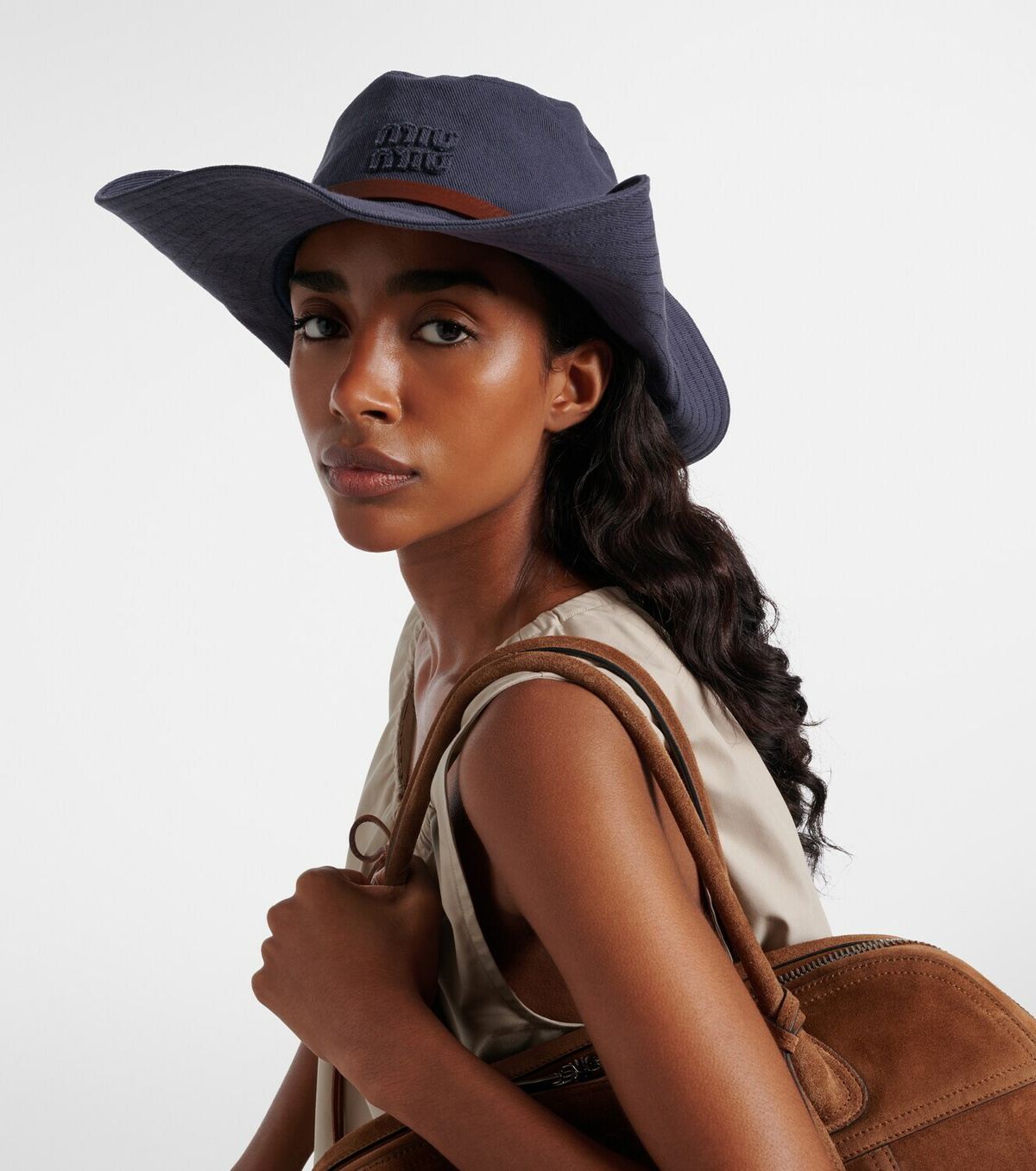 Miu Miu Leather-trimmed cotton cowboy hat