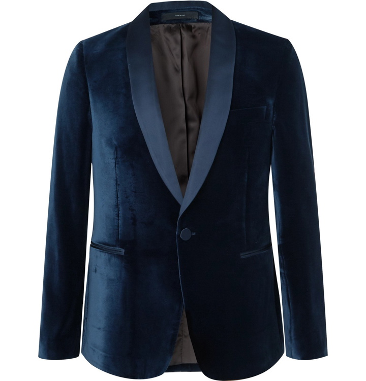 Photo: Paul Smith - Midnight-Blue Satin-Trimmed Velvet Tuxedo Jacket - Blue