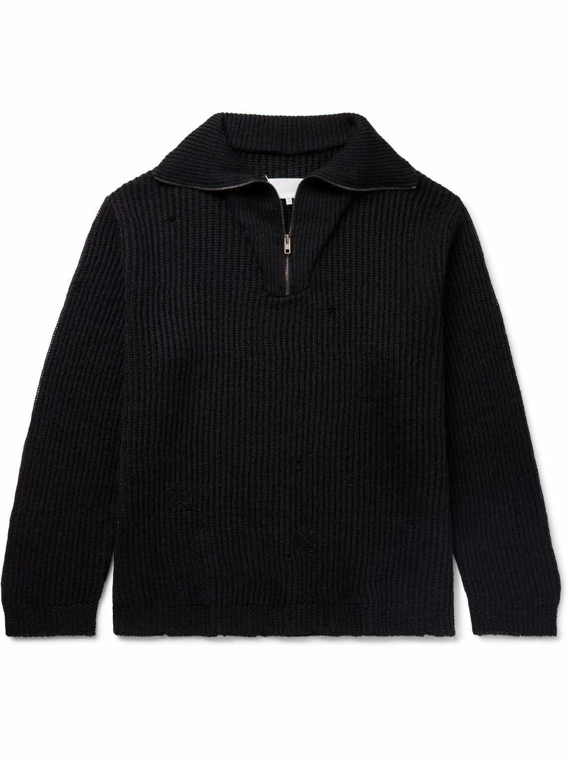 Maison Margiela - Ribbed Linen and Wool-Blend Half-Zip
