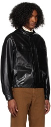 LEMAIRE Black Band Collar Leather Jacket
