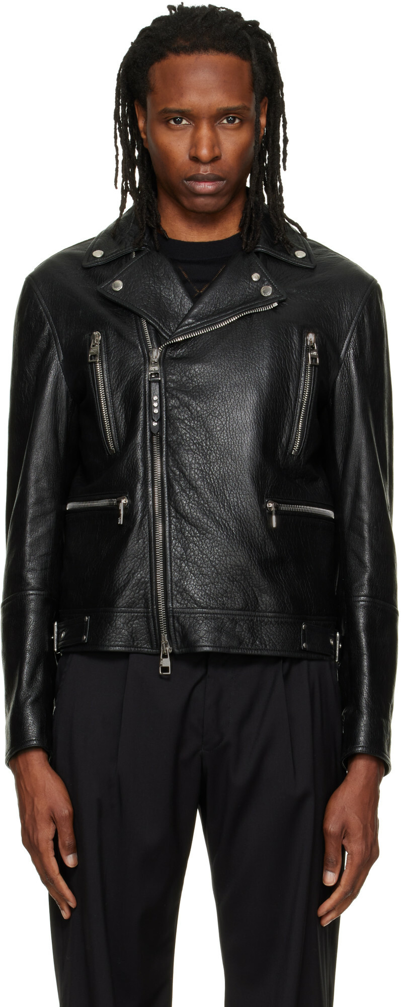 McQueen Black Classic Biker Leather Jacket