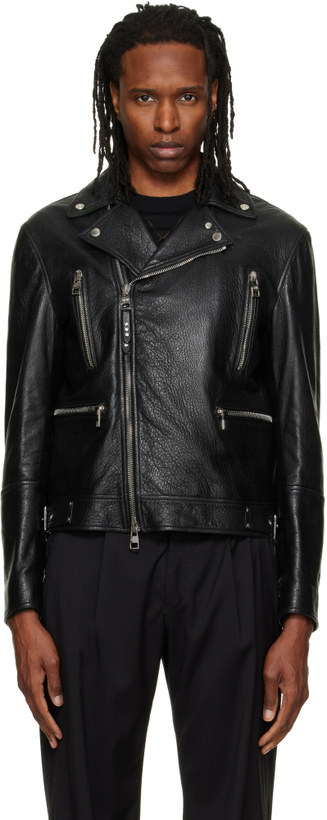 Photo: McQueen Black Classic Biker Leather Jacket
